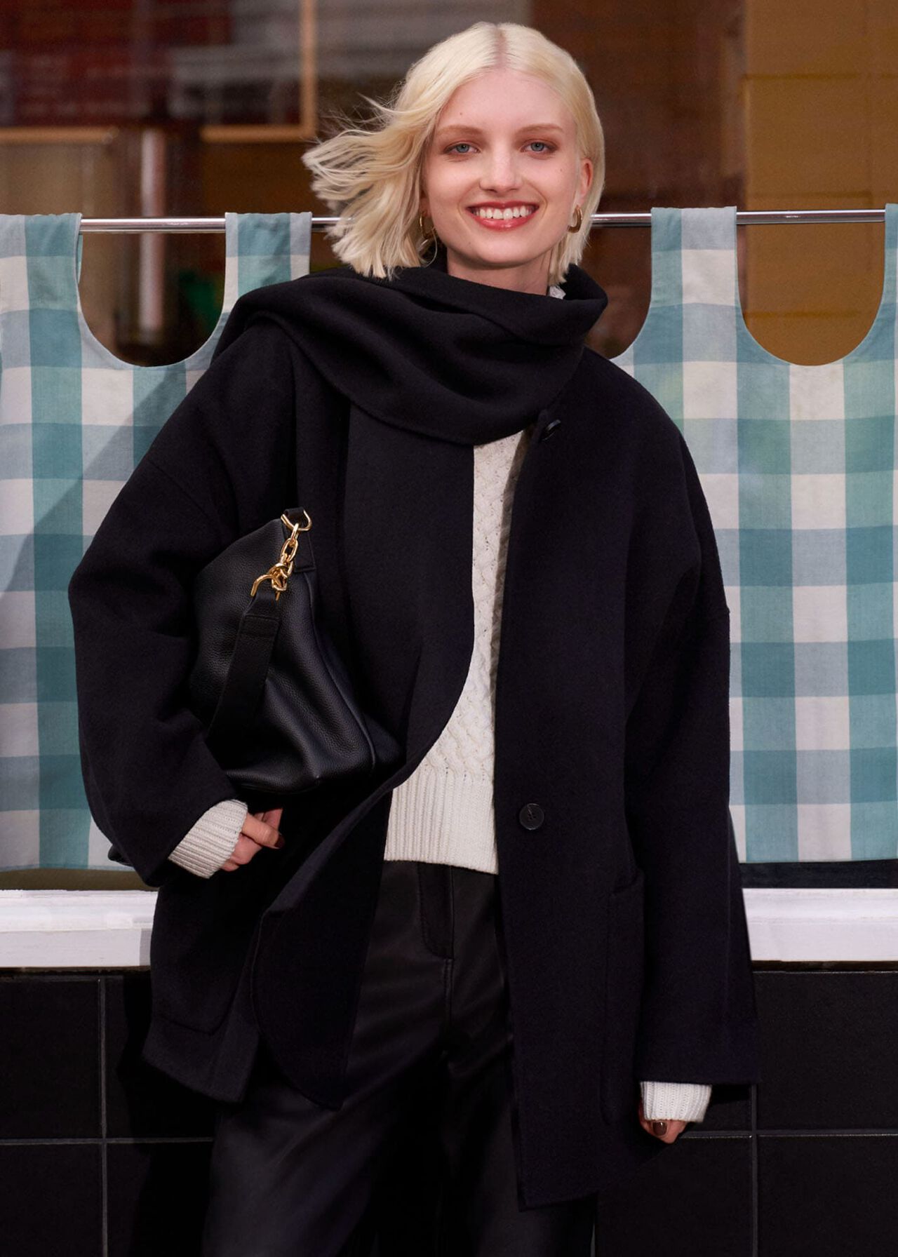 Hadley Scarf Coat, Black, hi-res