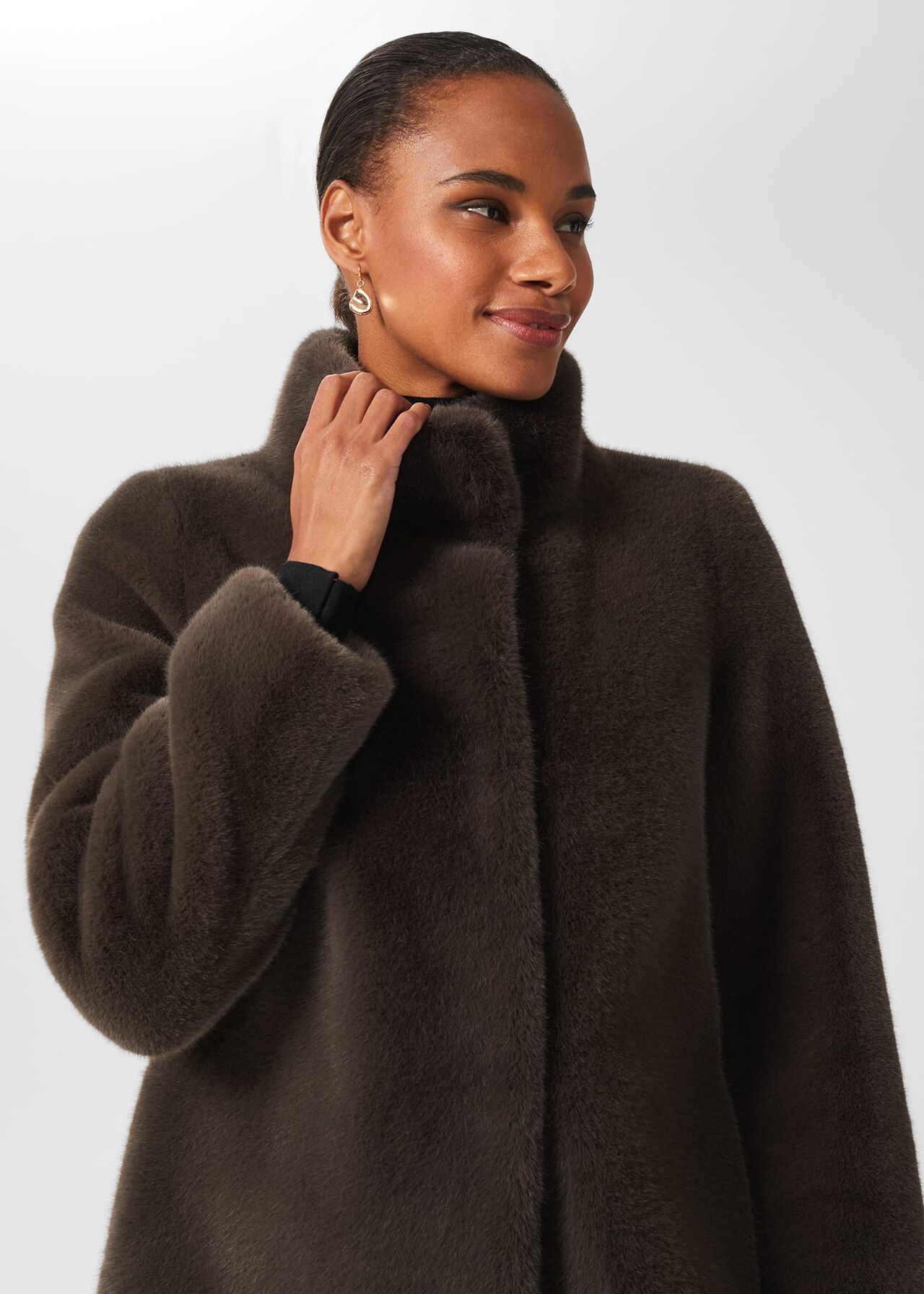 Maddox Faux Fur Coat, Charcoal Grey, hi-res