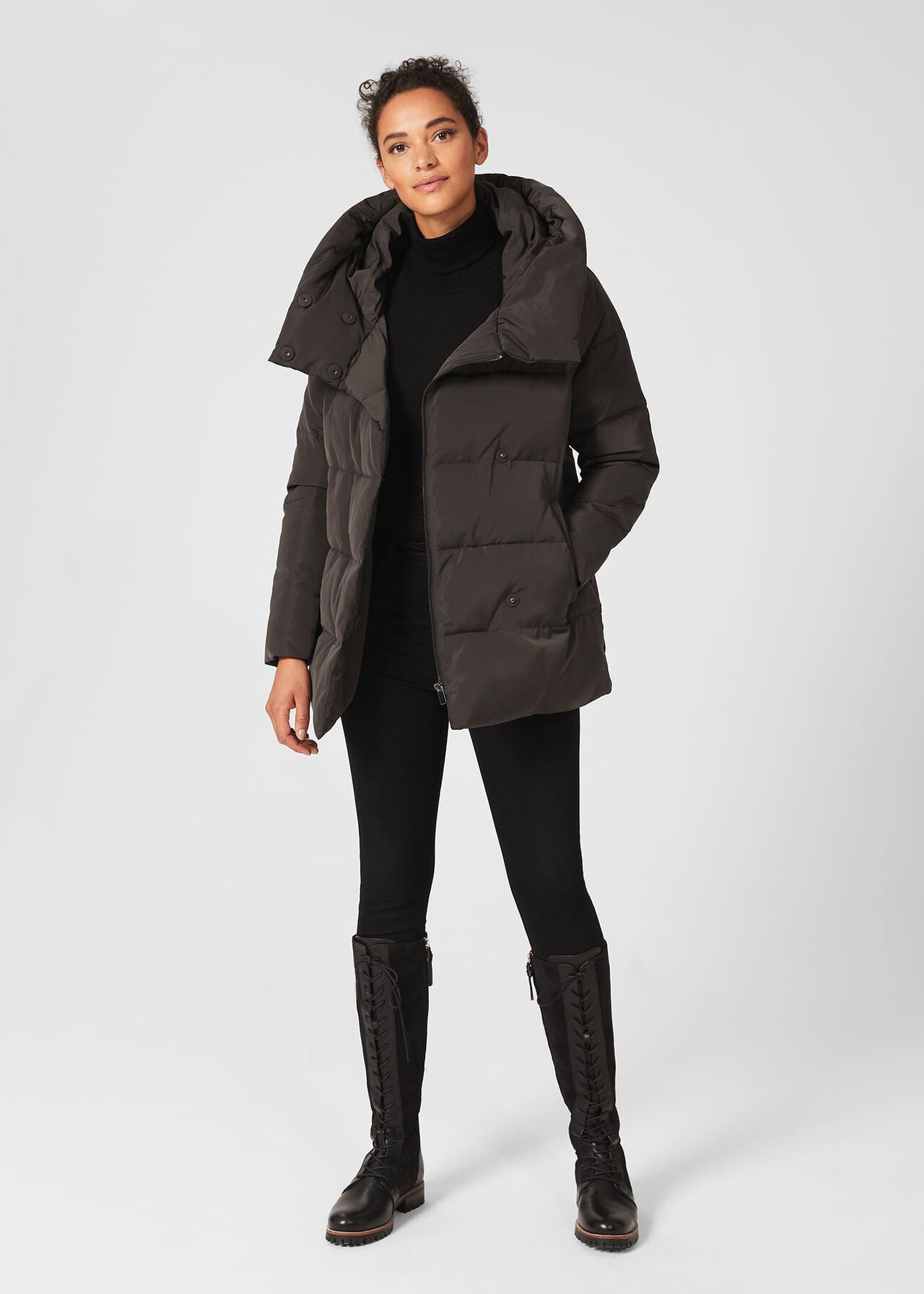 Short Heather Water Resistant Puffer Jacket, Dark Charcoal, hi-res