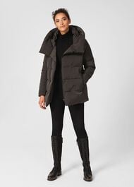 Short Heather Water Resistant Puffer Jacket, Dark Charcoal, hi-res