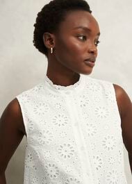 Cassie Broderie Top, White, hi-res
