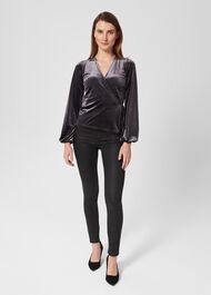 Livvy Velvet Wrap Top, Navy, hi-res
