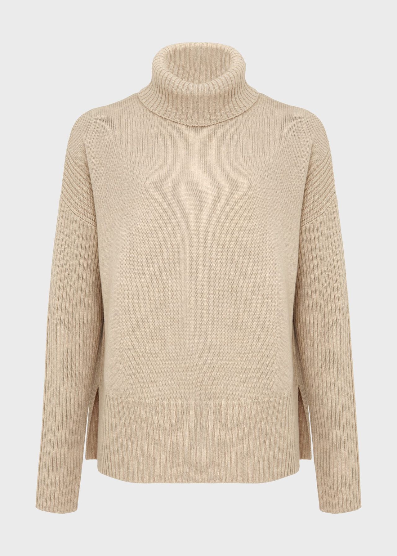 Lovell Co-Ord Wool Cotton Roll Neck Sweater, Oatmeal Marl, hi-res