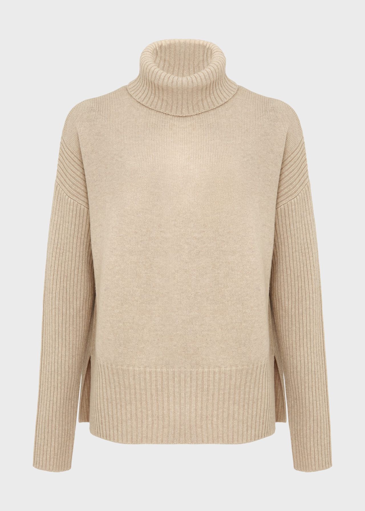 Lovell Co-Ord Wool Cotton Roll Neck Jumper, Oatmeal Marl, hi-res