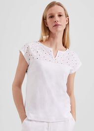 Helena Broderie Top, White, hi-res