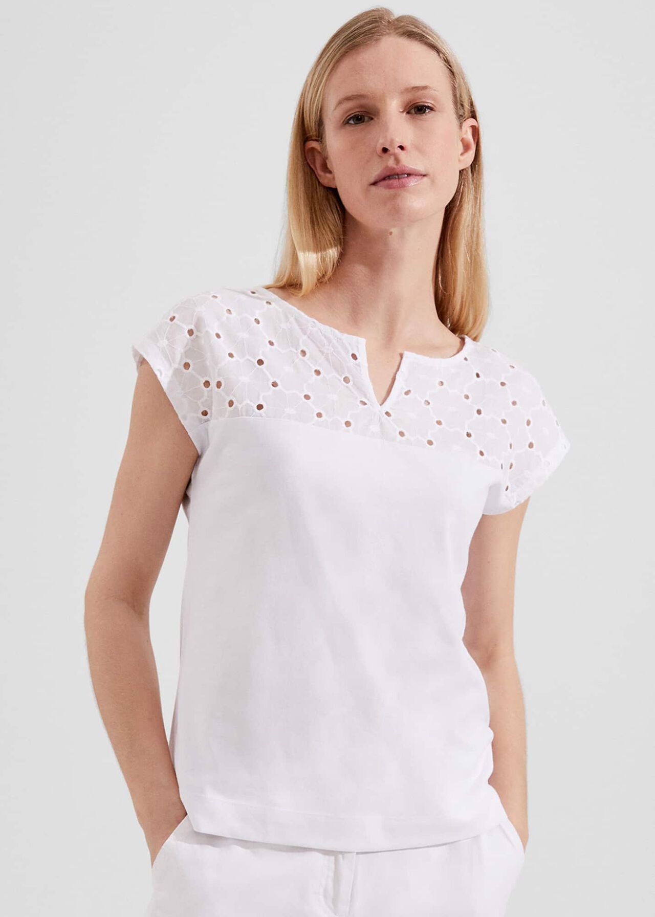 Helena Broderie Top, White, hi-res