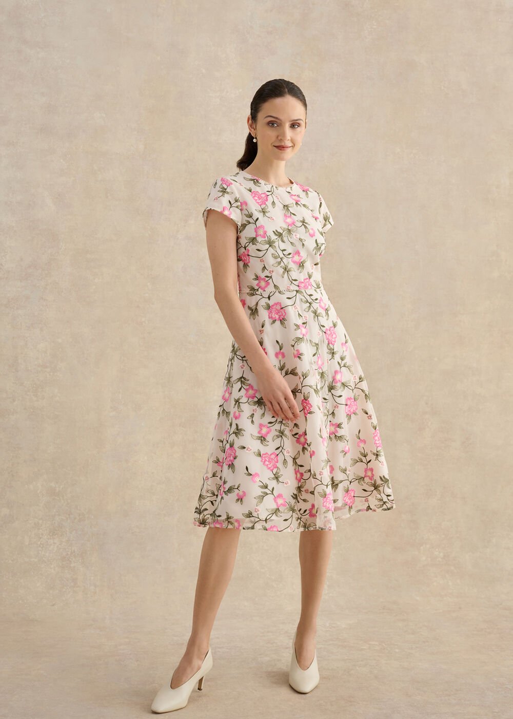 Tia Embroidered Dress, Cream Pink, hi-res