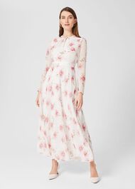 Rosabella Silk Floral Midi Dress, Ivory Multi, hi-res