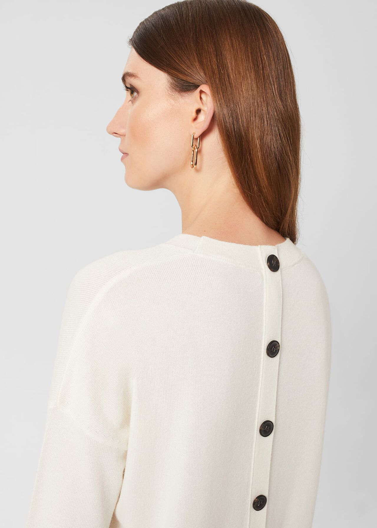 Lydia Button Jumper With Cashmere, Ivory, hi-res