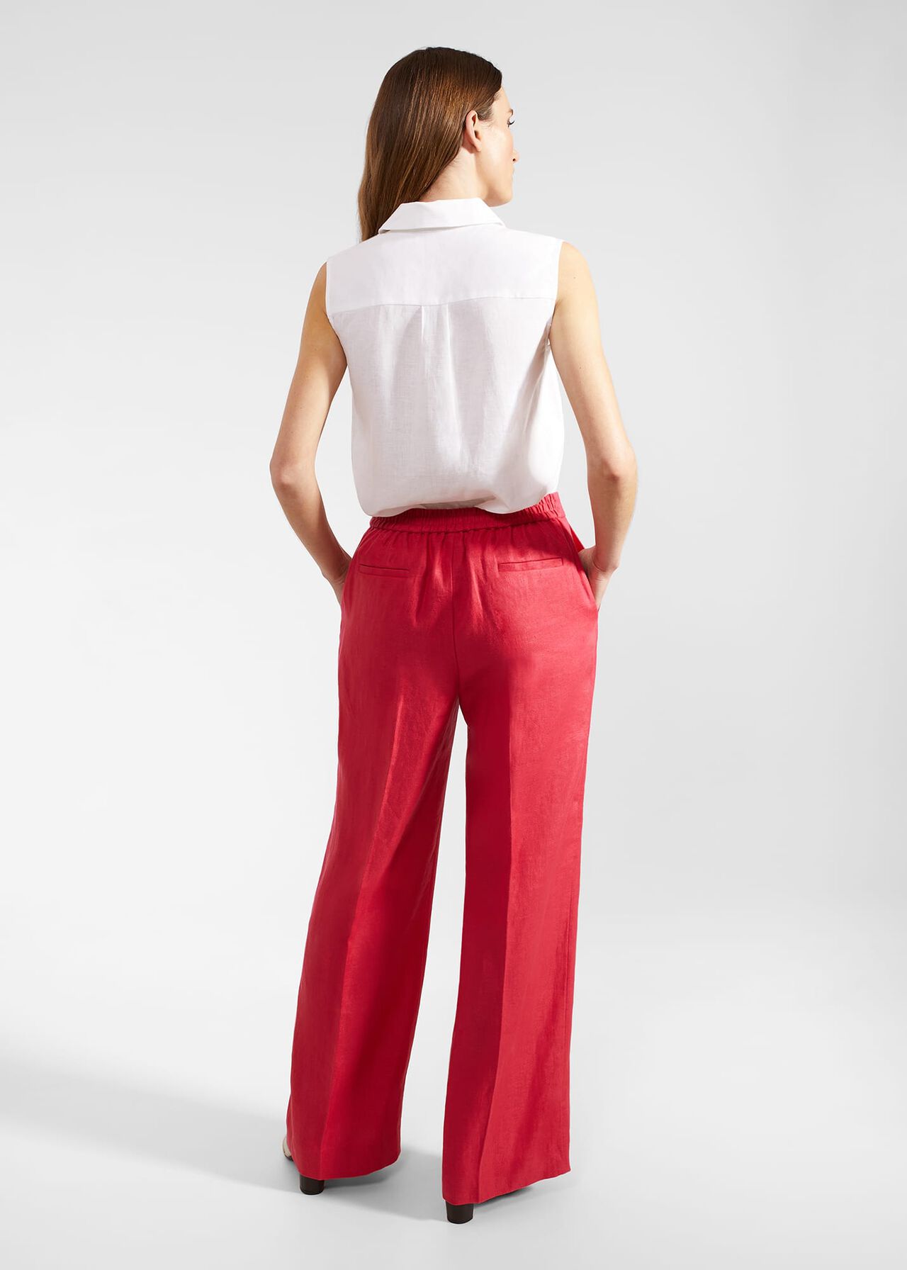 Petite Mirabel Wide Linen Trousers, Raspberry Pink, hi-res