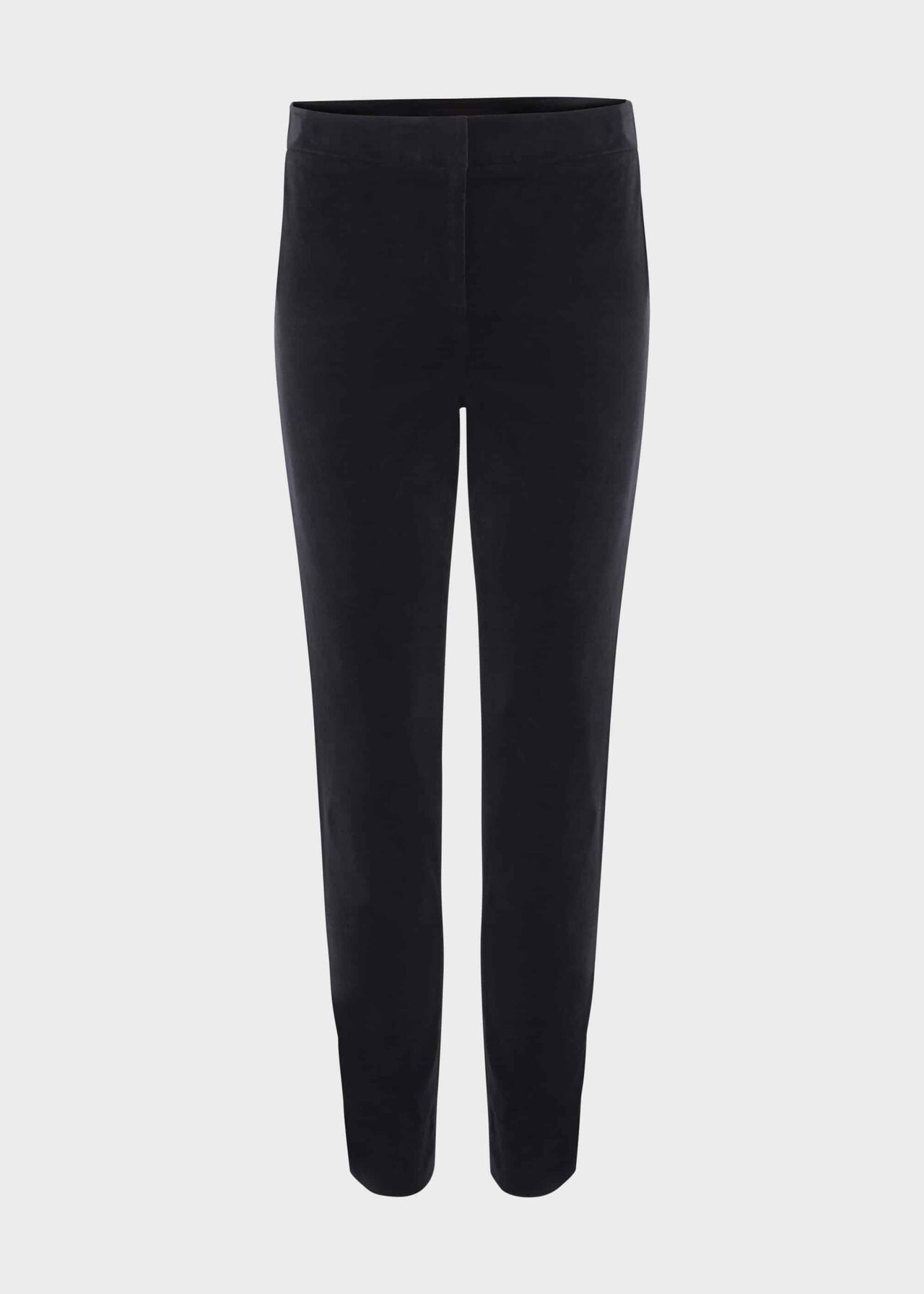 Paola Velvet Slim Trousers With Stretch, Navy, hi-res