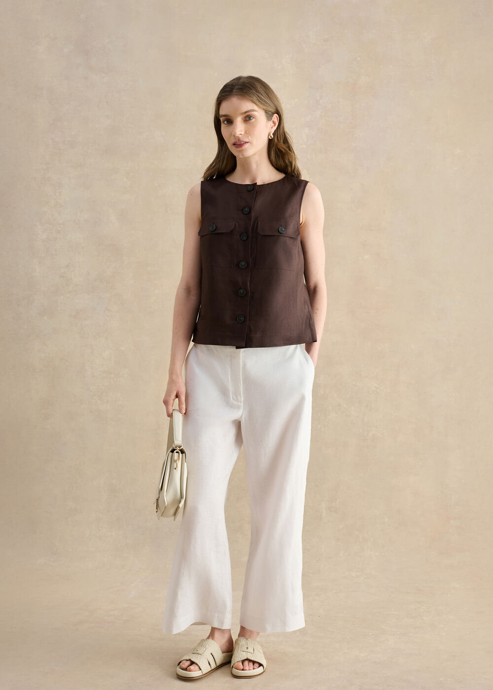 Lulu Linen Top, Bark Brown, hi-res
