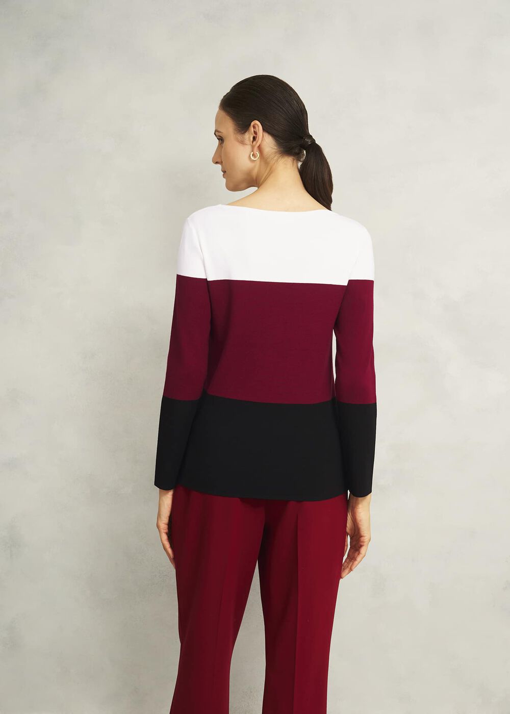 Burgundy Alice Colour Block Crew Neck Knitted Sweater, Beryl Black, hi-res