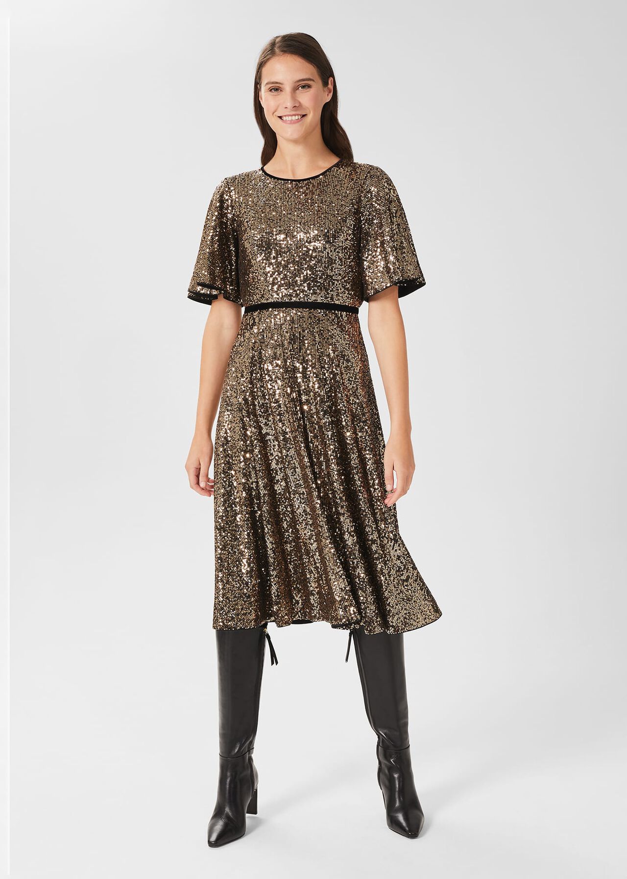 Betsey Sequin Dress, Metallic, hi-res