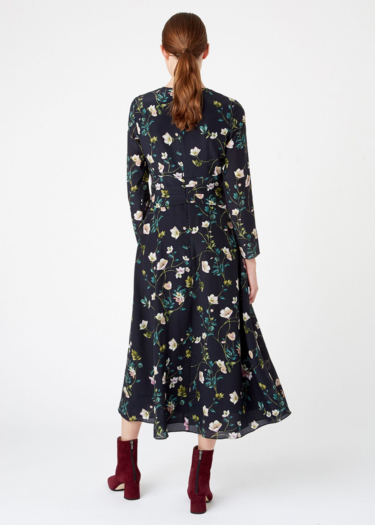 Silk Hellebore Dress, Navy, hi-res