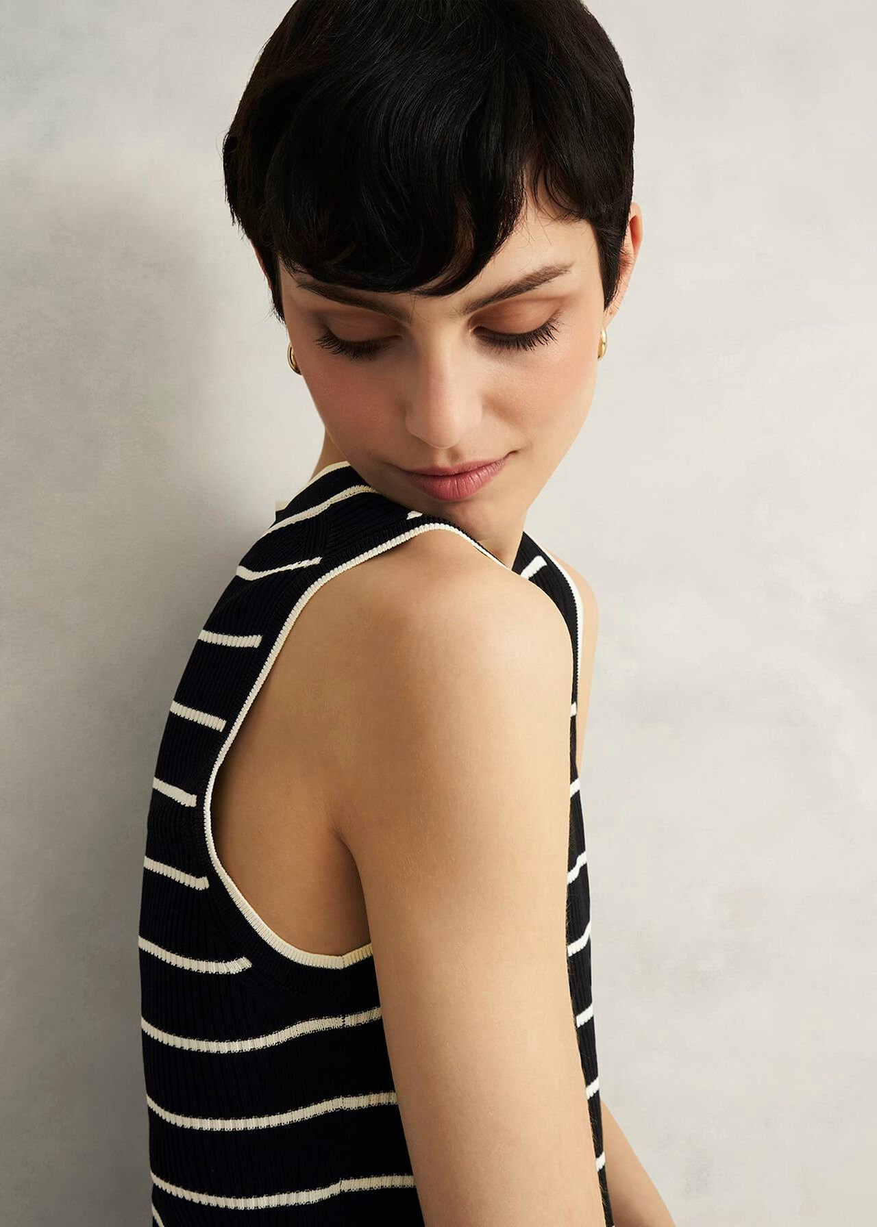 Navy Belmont Striped Knitted Vest Top, Black Cream, hi-res