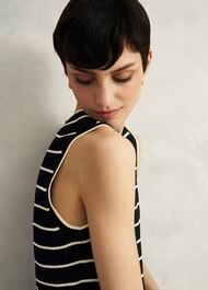 Navy Belmont Striped Knitted Vest Top, Black Cream, hi-res