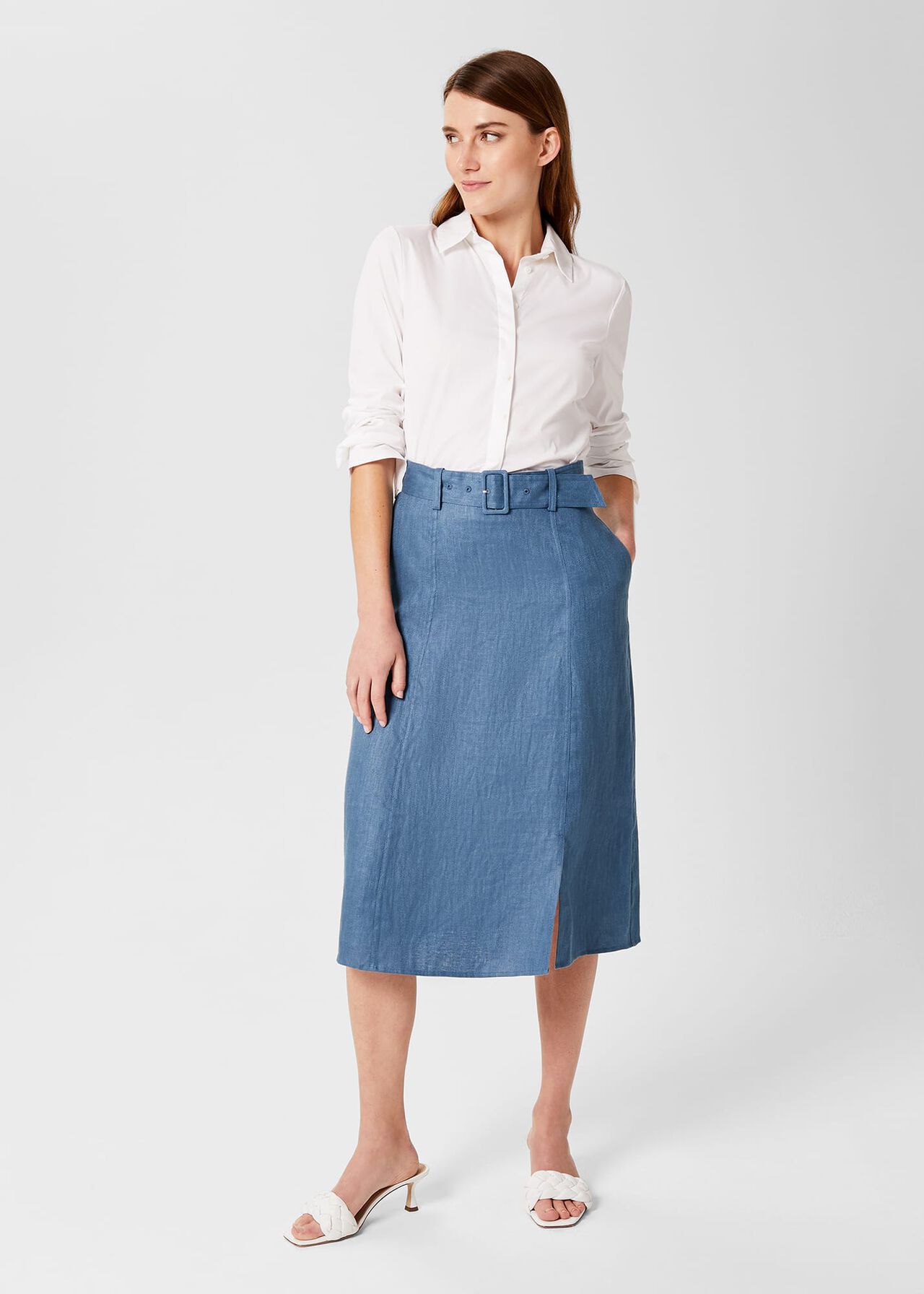 Justine Linen Skirt , Blue, hi-res