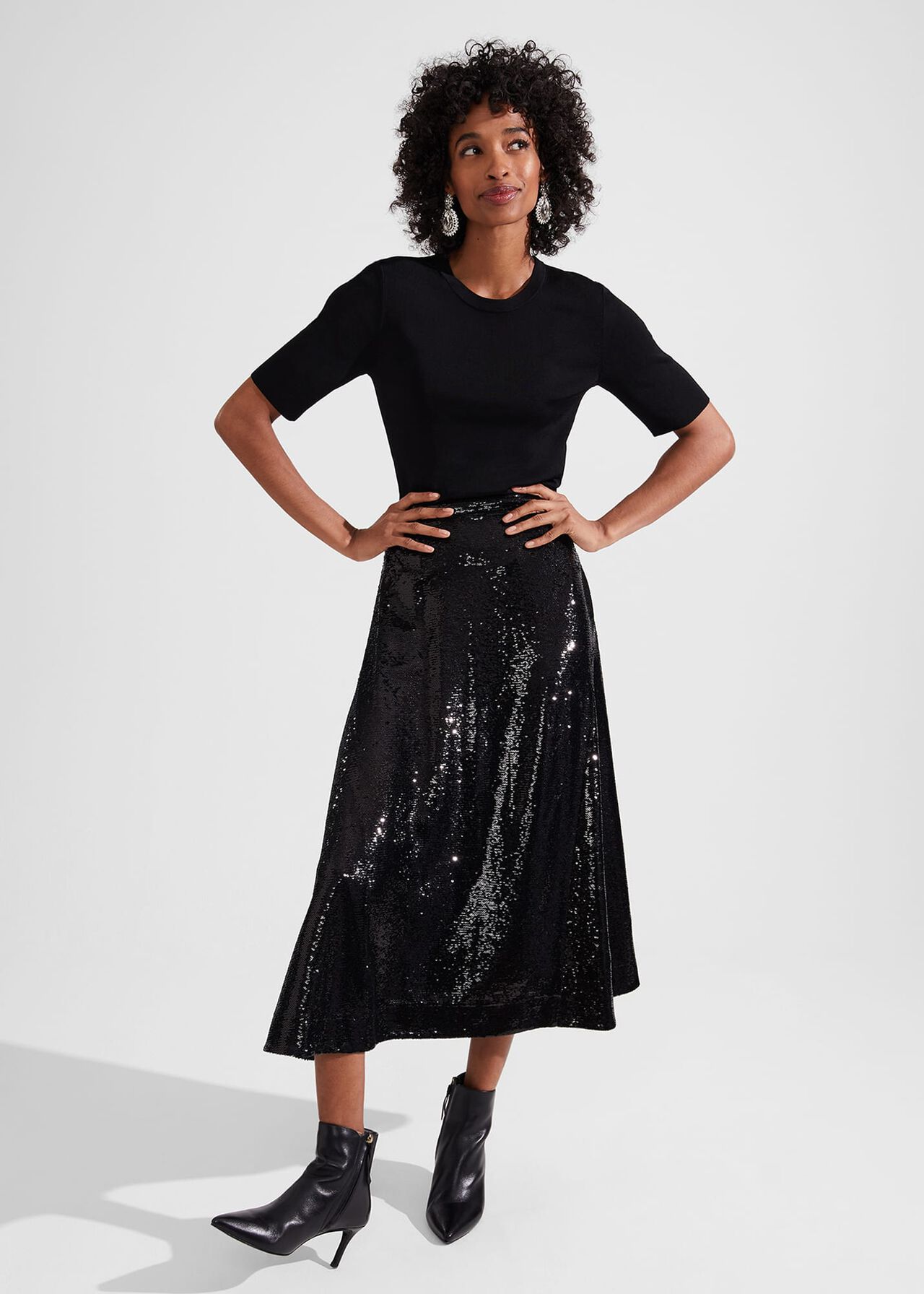 Greta Sequin Skirt, Black, hi-res