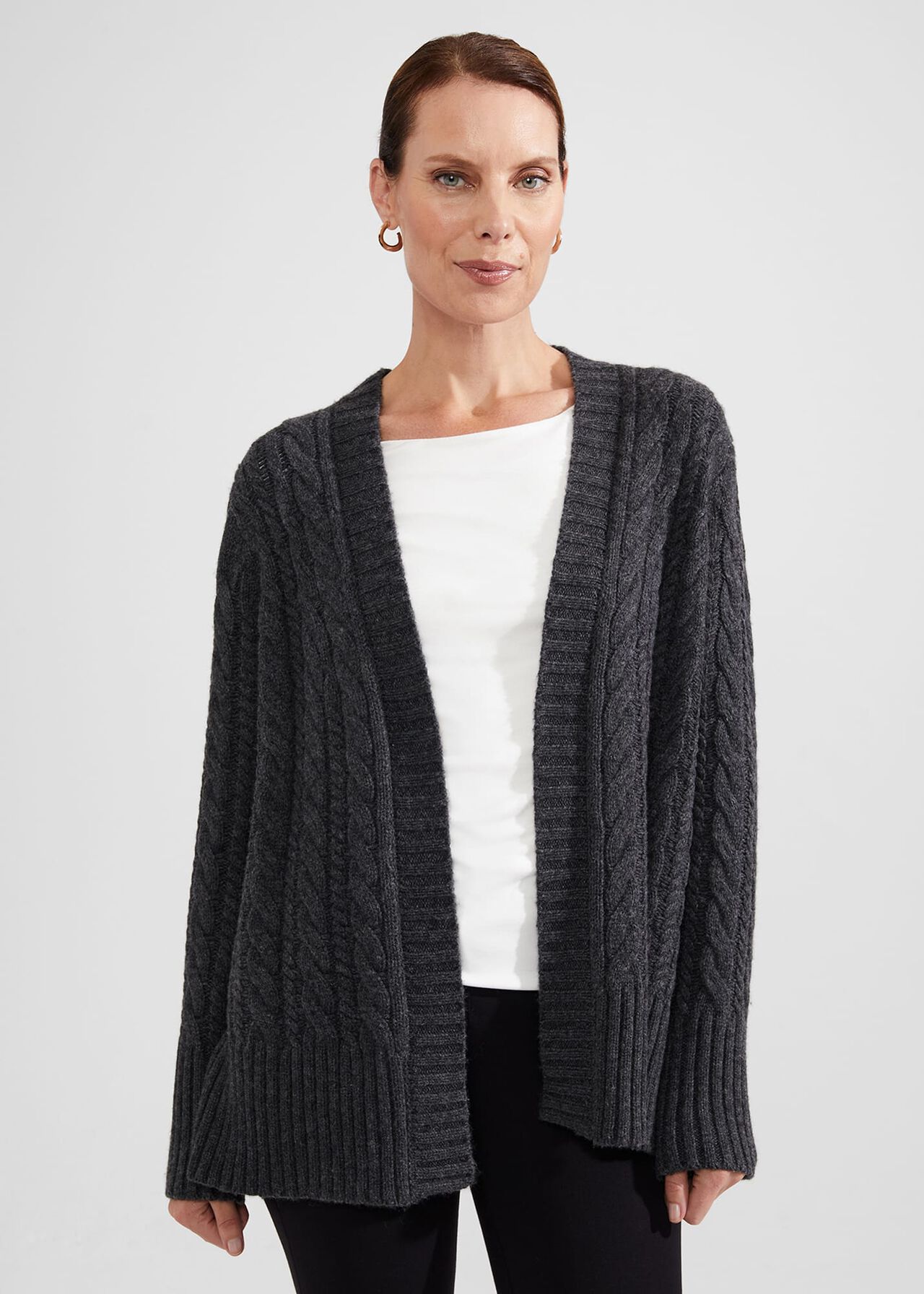 Axelle Cable Cardigan With Alpaca, Charcoal, hi-res