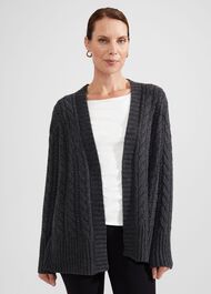 Axelle Cable Cardigan With Alpaca, Charcoal, hi-res