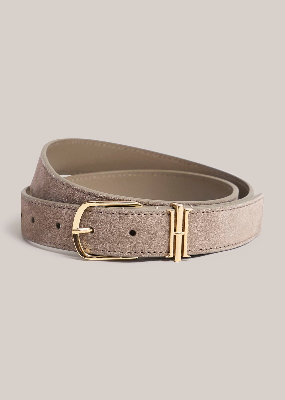 Hallie Suede Belt, Mushroom, hi-res