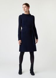 Audrey Wool Cashmere Blend Knitted Dress, Navy, hi-res
