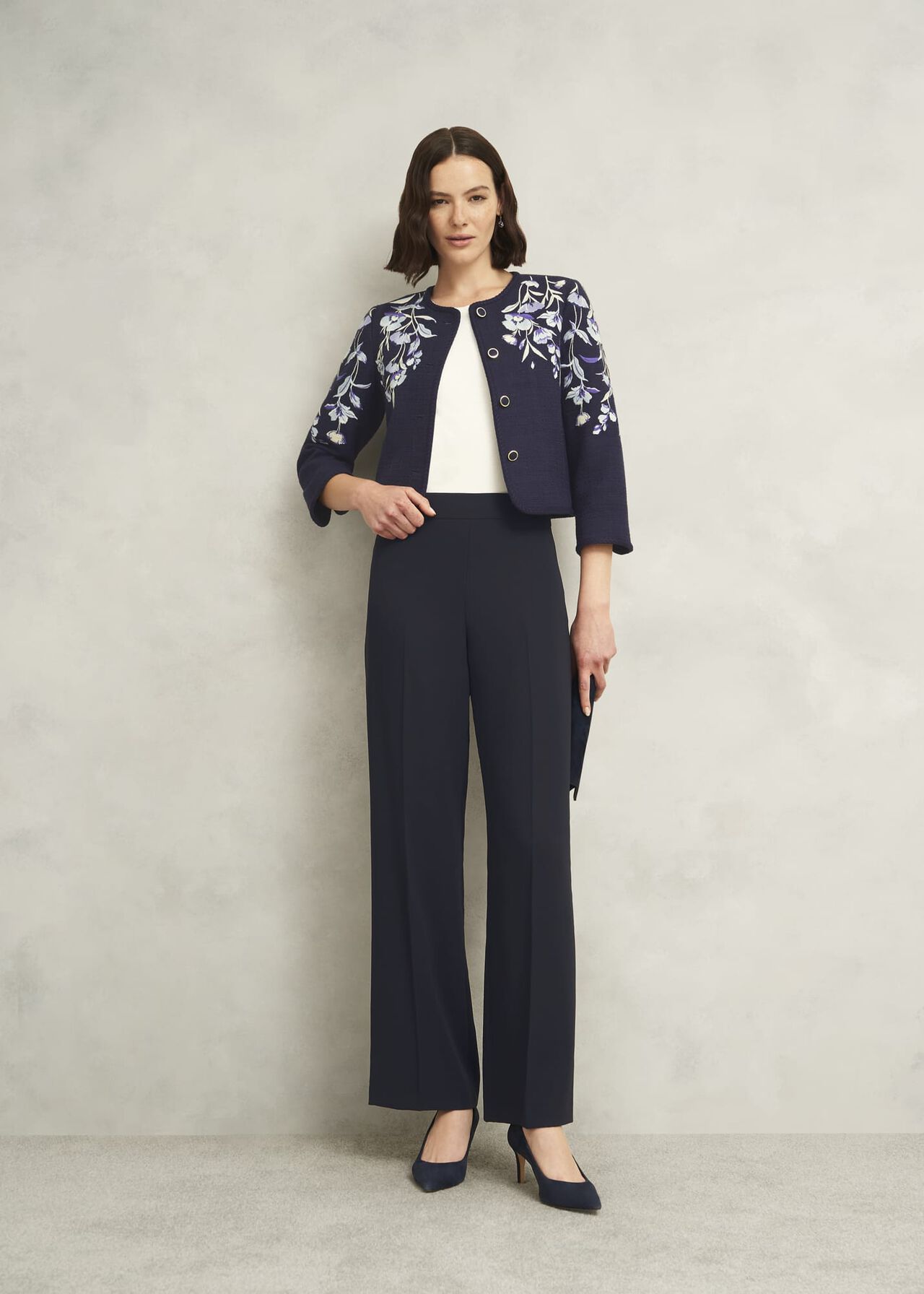 Hinton Floral Embroidered Tweed Jacket , Midnight Navy, hi-res