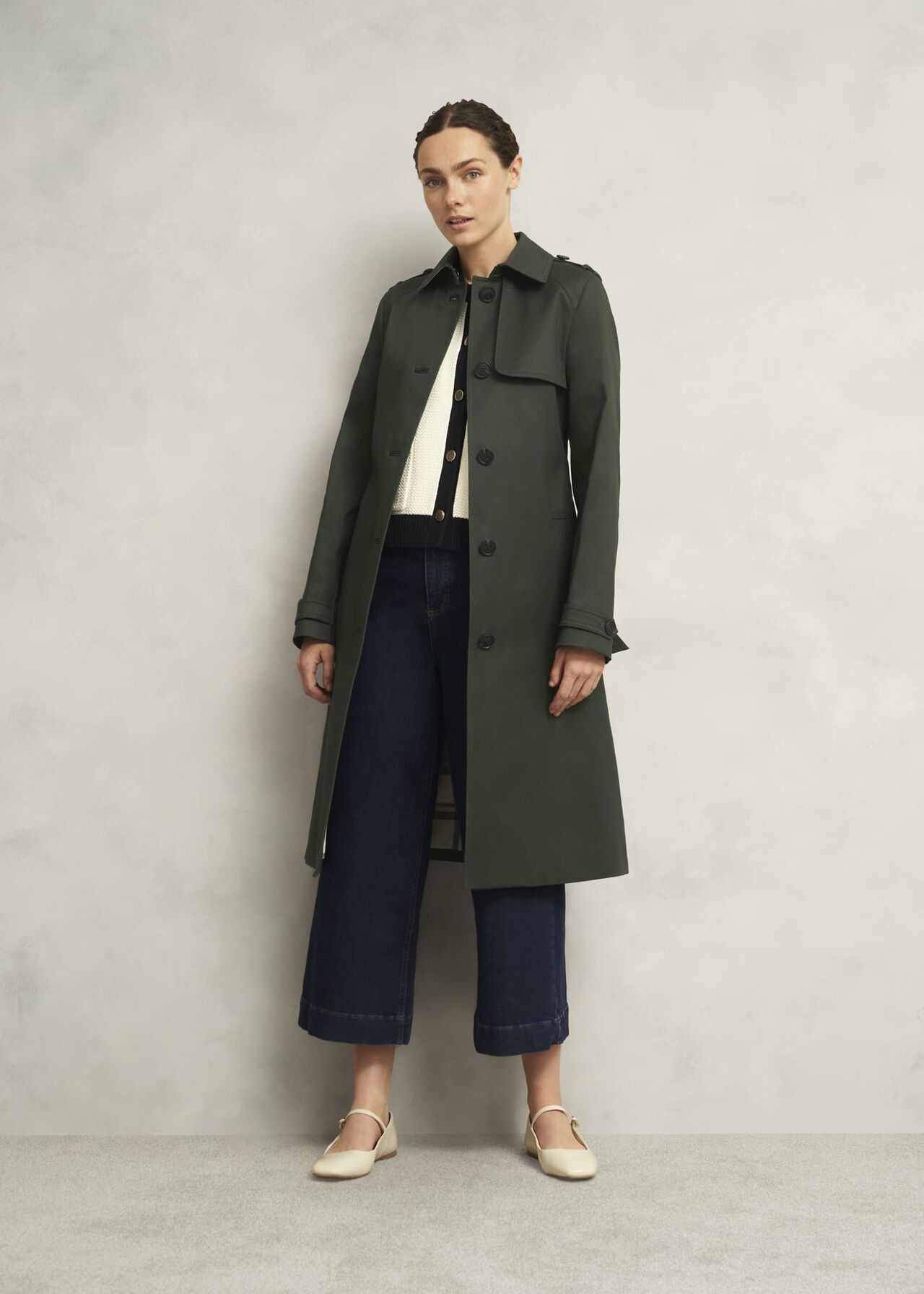 Hallie Shower Resistant Trench Coat, Woodland Green, hi-res