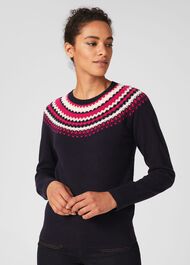 Greta Fairisle Jumper with Cashmere, Navy Pink, hi-res