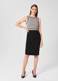 Sienna Houndstooth Shift Dress, Black Ivory, hi-res