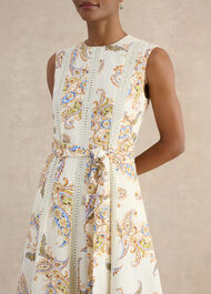 Petite Uma Trimmed Linen Dress, Cream Multi, hi-res