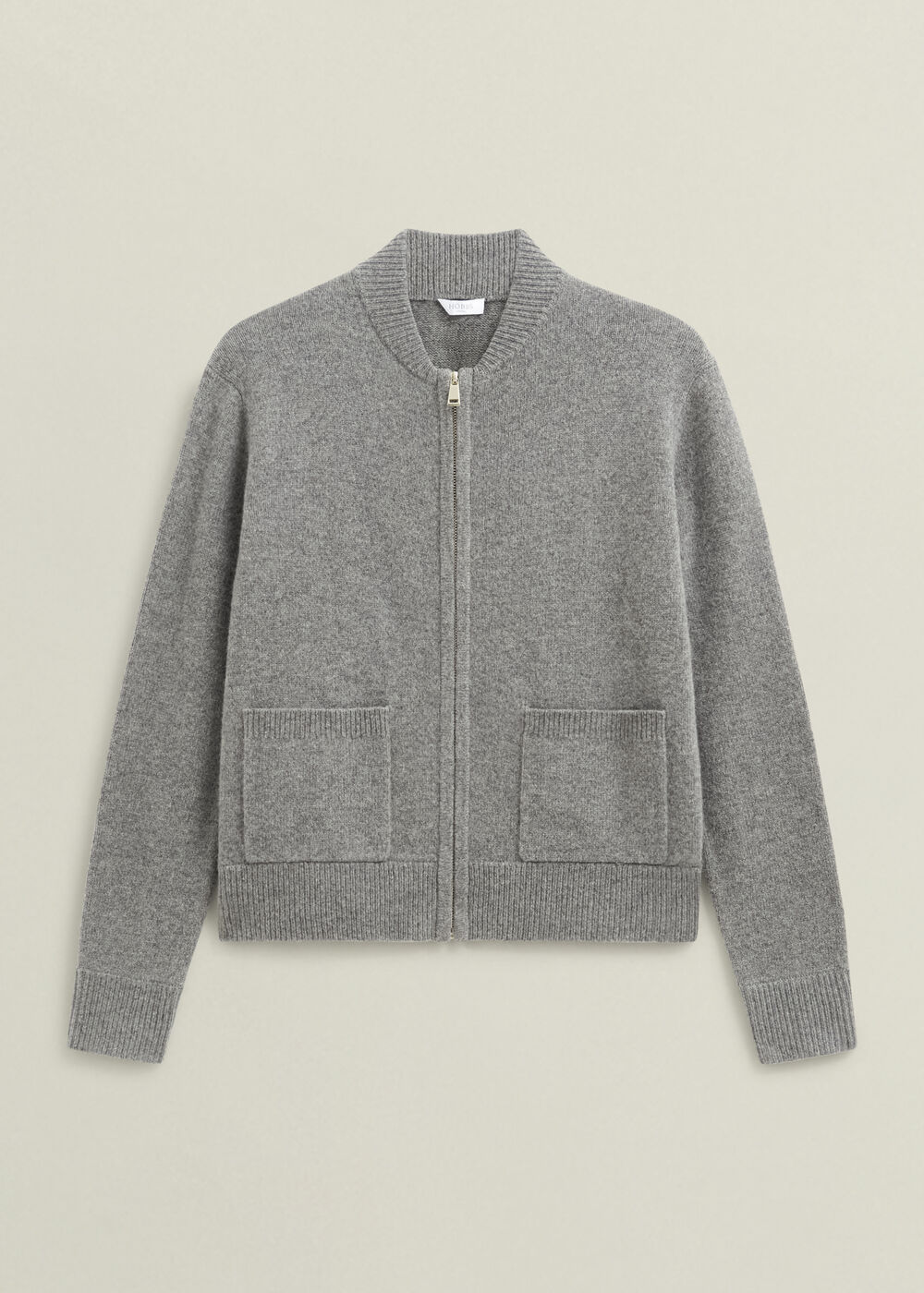 Grey Bonnie Wool Blend Knitted Bomber Jacket, Mid Grey Marl, hi-res