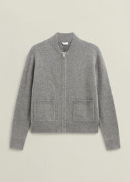 Grey Bonnie Wool Blend Knitted Bomber Jacket, Mid Grey Marl, hi-res