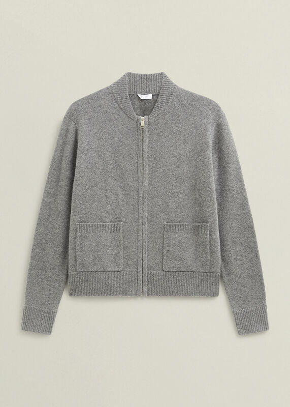 Grey Bonnie Wool Blend Knitted Bomber Jacket