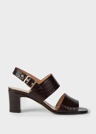 Katrina Crocodile  Block Heel Sandals, Chocolate, hi-res