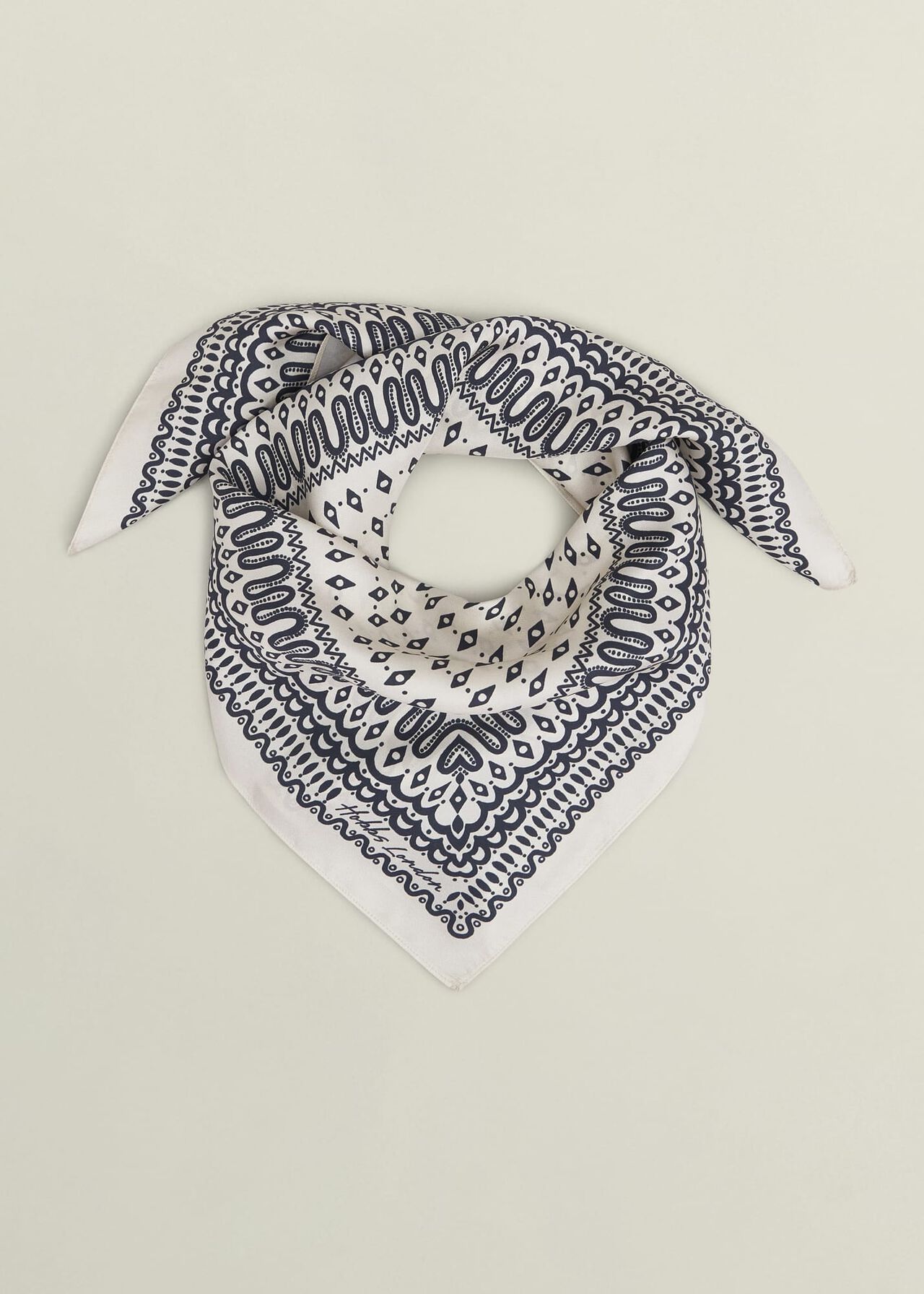 Bria Silk Scarf, Cream Navy, hi-res