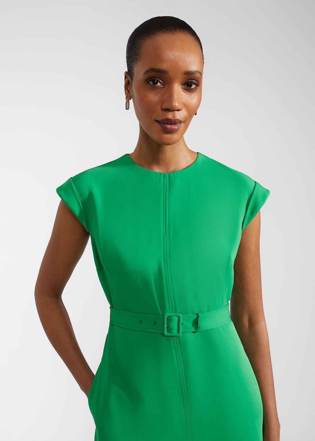Meera Belted Dress, Cilantro Green, hi-res