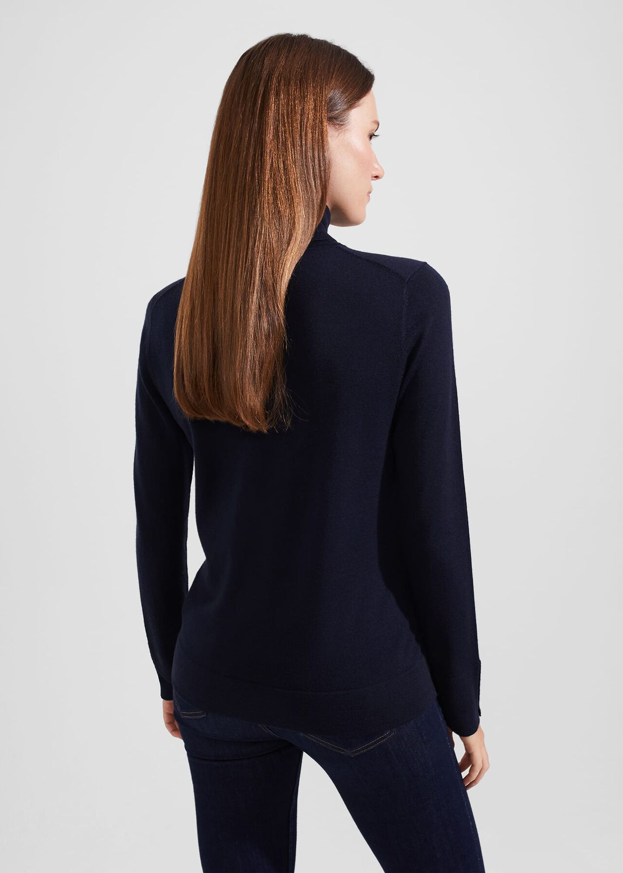 Lara Merino Wool Roll Neck Jumper, Navy, hi-res
