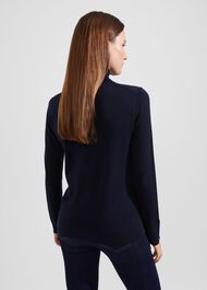 Lara Merino Wool Roll Neck Jumper, Navy, hi-res