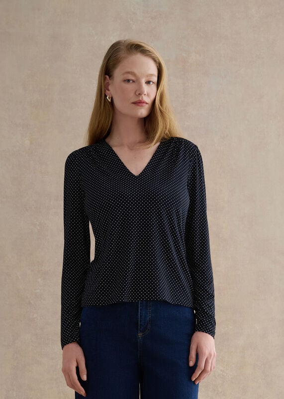 Hannah Printed Polka Dot V Neck Top