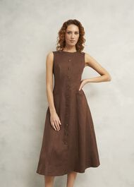 Carmen Linen Dress, Chestnut Brown, hi-res