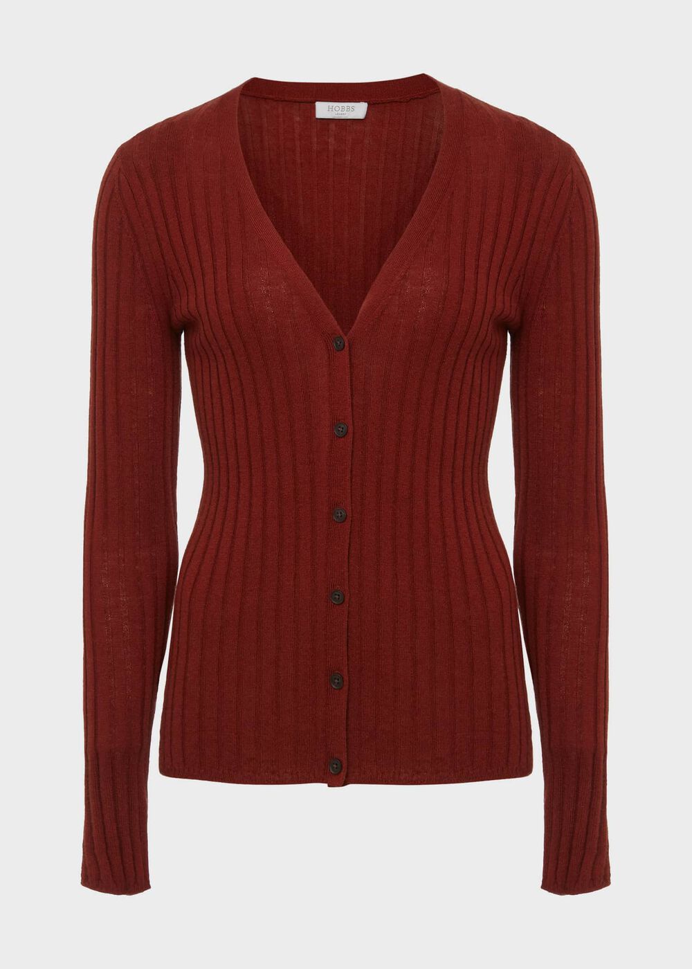 Aria Ribbed Cardigan, Dark Pecan, hi-res