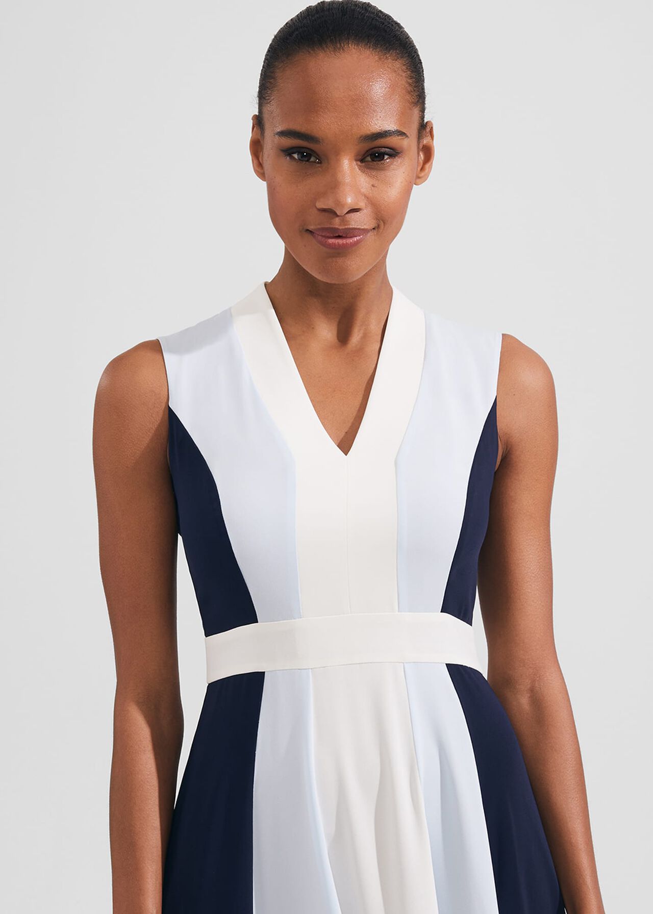 Jilly Fit And Flare Dress, Navy Blue Ivory, hi-res