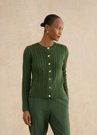 Penrose Cotton Cable Cardigan, Pine Green, hi-res