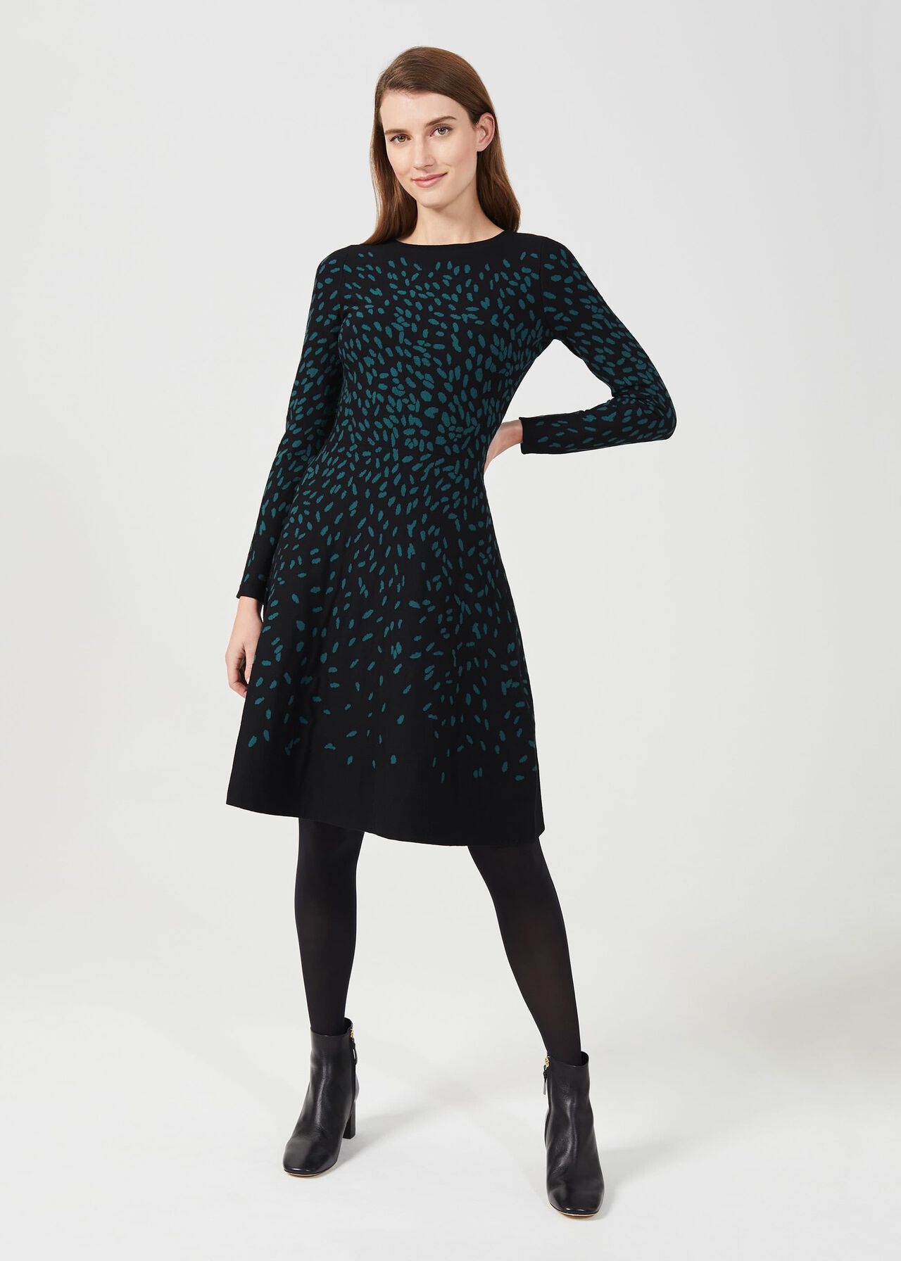 Jodie Knitted Dress, Black Green, hi-res