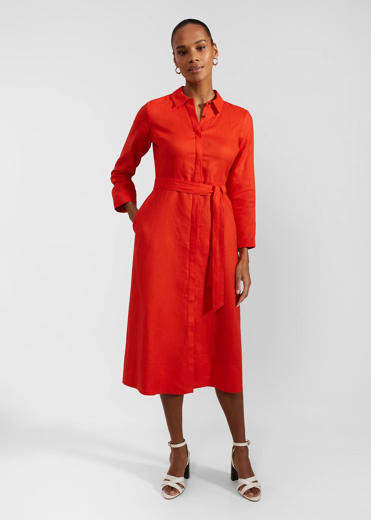 Arabelle Linen Dress, Hibiscus Red, hi-res