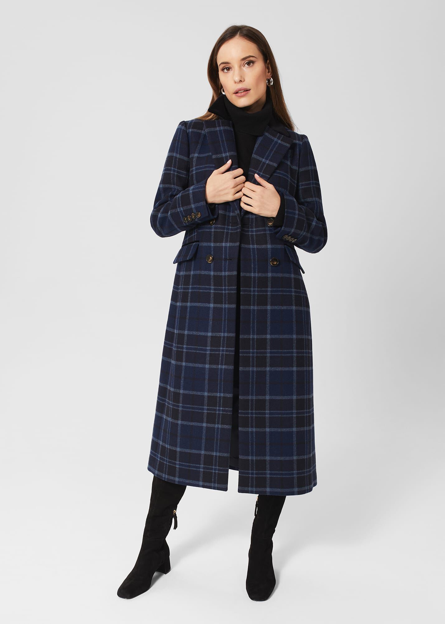 Navy cheap tartan coat