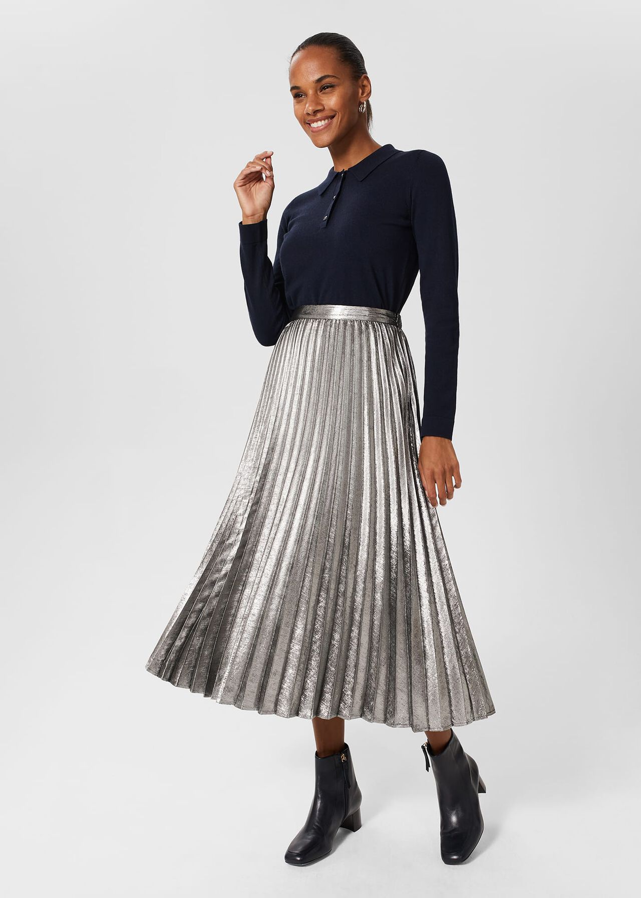 Nelle Jewelled Button Polo Jumper, Navy, hi-res