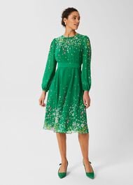 Maria Floral Fit And Flare Dress, Green Multi, hi-res